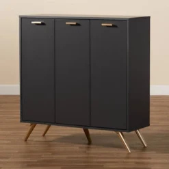 Kelson Wood 3 Door Cabinet Dark Gray/Gold - Baxton Studio -Urban Dwell Gear Outlet Store GUEST 5cd72979 2eaf 4929 a55a a94d1d6a3a70
