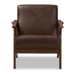 Bianca Mid Century Modern Walnut Wood Distressed Faux Leather Lounge Chair Dark Brown - Baxton Studio