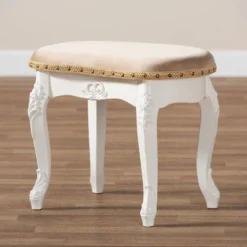 Gabrielle Velvet Fabric Upholstered Wood Vanity Ottoman Sand/White/Gold - Baxton Studio -Urban Dwell Gear Outlet Store GUEST 5f244205 a341 42ec af95 9d93d617d9e1