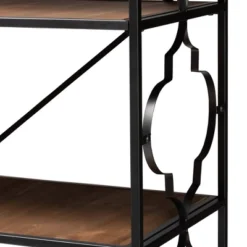 65" 5 Shelf Mirna Iron & Natural Oak Wood Quatrefoil Accent Bookshelf Brown/Black - Baxton Studio -Urban Dwell Gear Outlet Store GUEST 5f2755cb a4a8 450d 9284 07ebe48b9b57