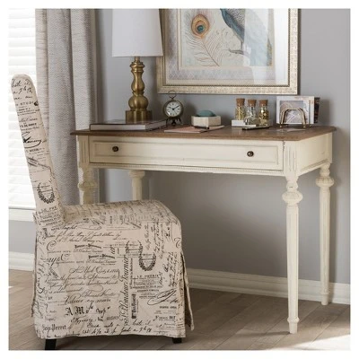 Marquetterie French Provincial Weathered Oak Wash Writing Desk White - Baxton Studio 4 Marquetterie French Provincial Weathered Oak Wash Writing Desk White - Baxton Studio - Image 4