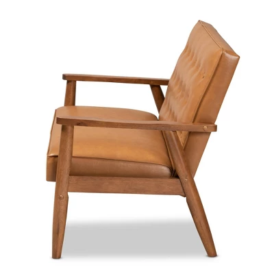 Sorrento Mid-Century Faux Leather Upholstered Wood Loveseat Walnut/Brown - Baxton Studio 2 Sorrento Mid-Century Faux Leather Upholstered Wood Loveseat Walnut/Brown - Baxton Studio - Image 2