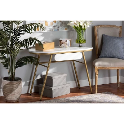 Mabel Metal Console Table With Faux Marble Tabletop Gold - Baxton Studio 6 Mabel Metal Console Table With Faux Marble Tabletop Gold - Baxton Studio - Image 6