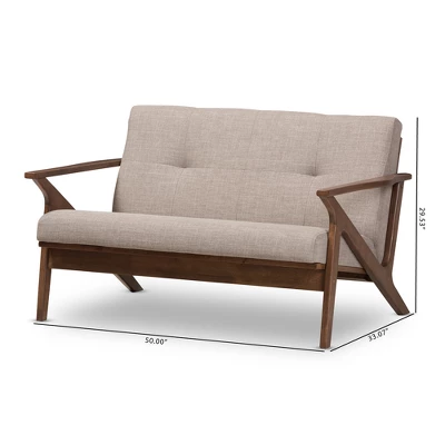 Bianca Mid-Modern Walnut Wood Fabric Tufted 2 Seater Loveseat Light Gray - Baxton Studio 8 Bianca Mid-Modern Walnut Wood Fabric Tufted 2 Seater Loveseat Light Gray - Baxton Studio - Image 8
