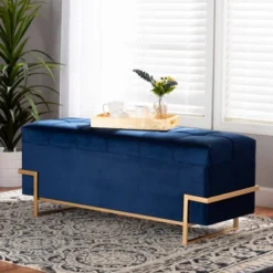 Parker Velvet Upholstered And Metal Storage Ottoman Blue/Gold - Baxton Studio -Urban Dwell Gear Outlet Store GUEST 603d7d6d de93 4694 87a4 2a876733513e