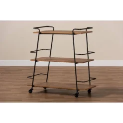 3 Tier Bernard Industrial Metal And Wood Mobile Wine Bar Cart Black/Walnut - Baxton Studio -Urban Dwell Gear Outlet Store GUEST 61b9a6bd f52f 4fd1 a73a 4cc0bb493645