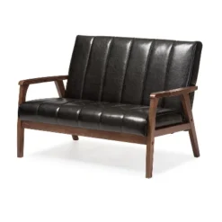 Nikko Mid-Century Modern Scandinavian Style Faux Leather Wooden 2 Seater Loveseat - Baxton Studio -Urban Dwell Gear Outlet Store GUEST 635cadfc 7b9f 43ca 868e 5d6c3e969e1a