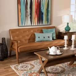 Sorrento Mid-Century Faux Leather Upholstered Wood Sofa Walnut/Brown - Baxton Studio -Urban Dwell Gear Outlet Store GUEST 648b45d3 f98c 4ef5 833e ba2e9d1477c5