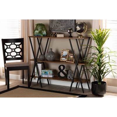 Norton Rustic And Industrial Wood And Black Metal Console Table Walnut Brown - Baxton Studio 4 Norton Rustic And Industrial Wood And Black Metal Console Table Walnut Brown - Baxton Studio - Image 4