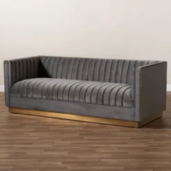 Aveline Velvet Upholstered Finished Sofa Gray/Gold - Baxton Studio -Urban Dwell Gear Outlet Store GUEST 6602a4a8 0700 4192 ac47 9a16d70210bb