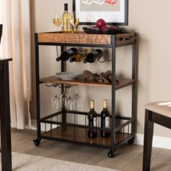 Cerne Oak And Finished Mobile Metal Bar Cart With Wine Bottle Rack Brown - Baxton Studio 15 Cerne Oak And Finished Mobile Metal Bar Cart With Wine Bottle Rack Brown - Baxton Studio -Urban Dwell Gear Outlet Store GUEST 66be3651 75e3 461f a20d dda05114160b