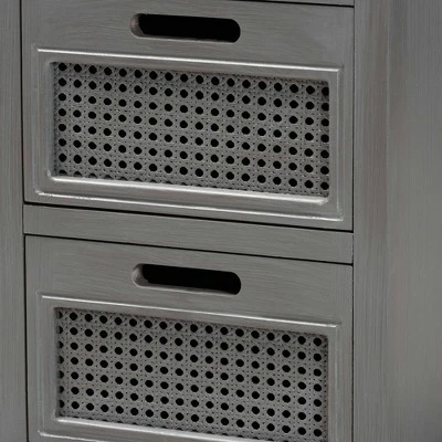 Sheldon Vintage Wood And Synthetic Rattan 3 Drawer Nightstand Gray - Baxton Studio 5 Sheldon Vintage Wood And Synthetic Rattan 3 Drawer Nightstand Gray - Baxton Studio - Image 5