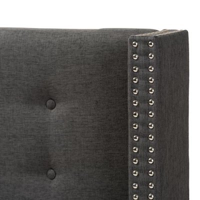 Queen Ginaro Modern And Contemporary Fabric Button Tufted Nail Head Winged Headboard Dark Gray - Baxton Studio 2 Queen Ginaro Modern And Contemporary Fabric Button Tufted Nail Head Winged Headboard Dark Gray - Baxton Studio - Image 2
