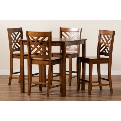 5pc Caron Wood Pub Dining Set Walnut Brown - Baxton Studio 7 5pc Caron Wood Pub Dining Set Walnut Brown - Baxton Studio - Image 7