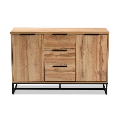 Reid Wood & Metal 3 Drawer Sideboard Buffet Oak/Black - Baxton Studio 2 Reid Wood & Metal 3 Drawer Sideboard Buffet Oak/Black - Baxton Studio - Image 2
