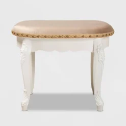 Gabrielle Velvet Fabric Upholstered Wood Vanity Ottoman Sand/White/Gold - Baxton Studio -Urban Dwell Gear Outlet Store GUEST 6a12d3ab f608 48f5 8781 dda0c680ab80