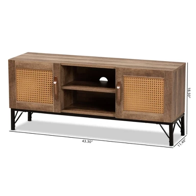 Veanna Bohemian Natural Wood And Metal 2 Door Synthetic Rattan TV Stand For TVs Up To 40" Brown/Black - Baxton Studio 9 Veanna Bohemian Natural Wood And Metal 2 Door Synthetic Rattan TV Stand For TVs Up To 40" Brown/Black - Baxton Studio - Image 9