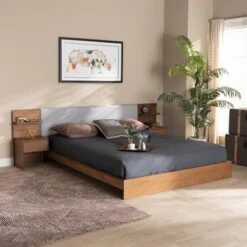Queen Sami Light Fabric Upholstered And Wood Bed With Built In Nightstands Gray/Brown - Baxton Studio -Urban Dwell Gear Outlet Store GUEST 6a9511ca 862e 457b b606 52881aedc0d1