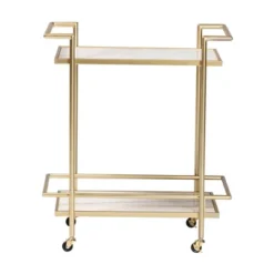 Louise Metal And Marble 2 Tier Wine Cart Gold/White Marble - Baxton Studio