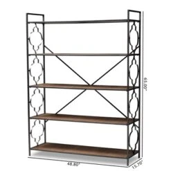65" 5 Shelf Mirna Iron & Natural Oak Wood Quatrefoil Accent Bookshelf Brown/Black - Baxton Studio -Urban Dwell Gear Outlet Store GUEST 6bac530f e855 421a b4b3 32bf342b92c3