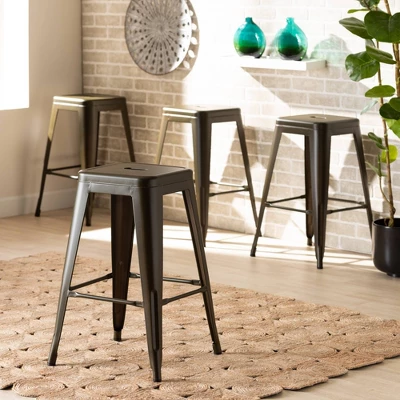 4pc Horton Gunmetal Metal Stackable Counter Stool Set Gray - Baxton Studio 5 4pc Horton Gunmetal Metal Stackable Counter Stool Set Gray - Baxton Studio - Image 5