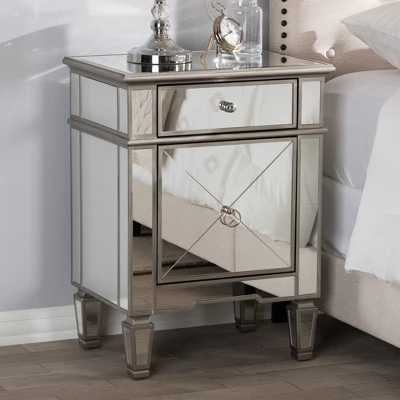 Claudia Hollywood Regency Glamour Style Mirrored Nightstand - Baxton Studio 6 Claudia Hollywood Regency Glamour Style Mirrored Nightstand - Baxton Studio - Image 6