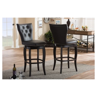 29" Leonice Faux Leather Upholstered Button Tufted Swivel Barstool Dark Brown - Baxton Studio 3 29" Leonice Faux Leather Upholstered Button Tufted Swivel Barstool Dark Brown - Baxton Studio - Image 3