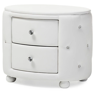 Davina Hollywood Glamour Style Oval 2 - Drawer Faux Leather Upholstered Nightstand - Baxton Studio 7 Davina Hollywood Glamour Style Oval 2 - Drawer Faux Leather Upholstered Nightstand - Baxton Studio - Image 7