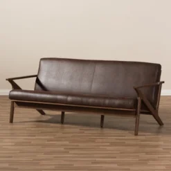 Bianca Mid-Modern Walnut Wood Distressed Faux Leather 3 Seater Sofa Dark Brown - Baxton Studio -Urban Dwell Gear Outlet Store GUEST 6d4e3905 8271 4abf 8c82 7fae9e1cd9ad