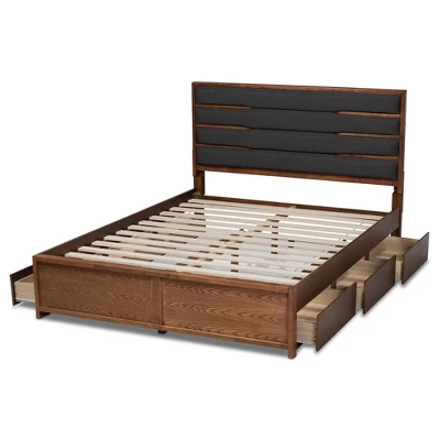 Elin Wood Platform Storage Bed With Drawers Dark Gray/Walnut - Baxton Studio 4 Elin Wood Platform Storage Bed With Drawers Dark Gray/Walnut - Baxton Studio - Image 4