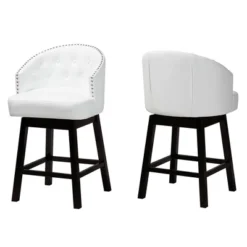 2pc Theron Faux Leather And Wood Swivel Counter Stool Set - Baxton Studio