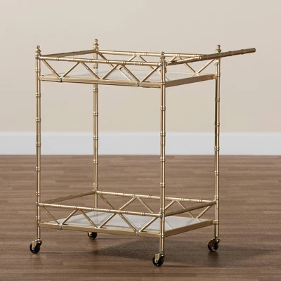 Mela Metal And Marble 2 Tier Wine Cart Gold/White Marble - Baxton Studio 6 Mela Metal And Marble 2 Tier Wine Cart Gold/White Marble - Baxton Studio - Image 6