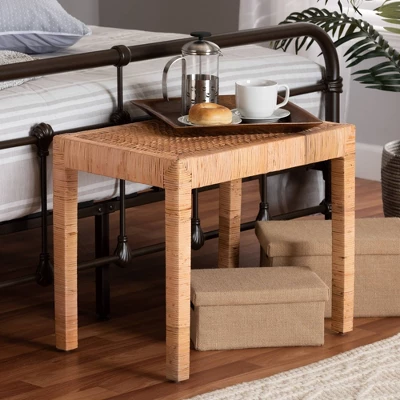 Abelia Natural Rattan And Mahogany Wood Short Accent Bench Natural Brown - Baxton Studio 1 Abelia Natural Rattan And Mahogany Wood Short Accent Bench Natural Brown - Baxton Studio