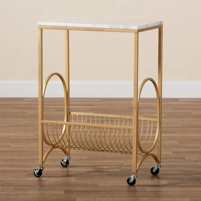 Jacek Metal Wine Cart With Marble Tabletop Gold - Baxton Studio 6 Jacek Metal Wine Cart With Marble Tabletop Gold - Baxton Studio - Image 6