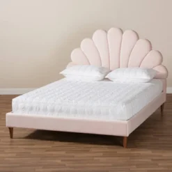 Queen Odille Velvet Seashell Shaped Platform Bed Light Pink/Walnut - Baxton Studio -Urban Dwell Gear Outlet Store GUEST 6fadb659 0c21 4e77 b6fe 8a8c70a80a78