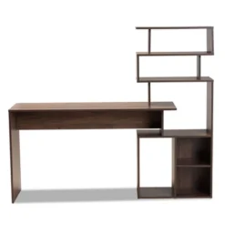 Foster Wood Storage Desk With Shelves Walnut/Brown - Baxton Studio