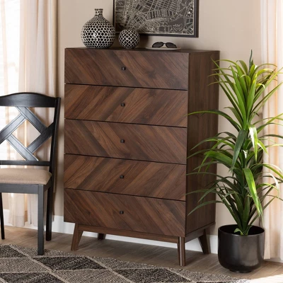 Hartman Wood 5 Drawer Storage Chest Walnut Brown - Baxton Studio 10 Hartman Wood 5 Drawer Storage Chest Walnut Brown - Baxton Studio - Image 10