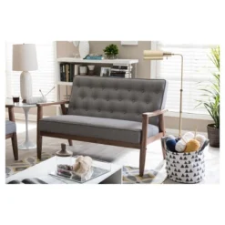 Sorrento Mid-Century Retro Modern Fabric Upholstered Wooden 2 Seater Loveseat Gray - Baxton Studio -Urban Dwell Gear Outlet Store GUEST 70e6495f 472c 4e56 b4eb 46190e05c31c