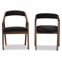 Set Of 2 Wendy Midcentury Modern Velvet And Walnut Wood Finishing Dining Chairs Dark Gray/ Brown - Baxton Studio