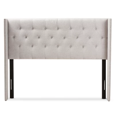 Ally Modern And Contemporary Fabric Button Tufted Nail Head Winged Headboard King Light Beige Gray - Baxton Studio 1 Ally Modern And Contemporary Fabric Button Tufted Nail Head Winged Headboard King Light Beige Gray - Baxton Studio