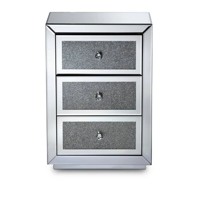 Talan 3 Drawers Mirrored Nightstand - Baxton Studio 2 Talan 3 Drawers Mirrored Nightstand - Baxton Studio - Image 2