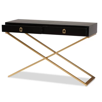 Madan Wood And Metal 2 Drawer Console Table Black/Gold - Baxton Studio 2 Madan Wood And Metal 2 Drawer Console Table Black/Gold - Baxton Studio - Image 2