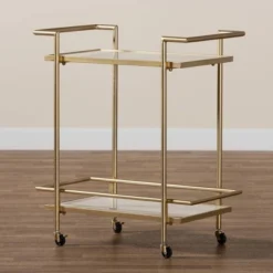 Louise Metal And Marble 2 Tier Wine Cart Gold/White Marble - Baxton Studio -Urban Dwell Gear Outlet Store GUEST 721e71c8 4f75 4c41 82c0 1c934b24e020