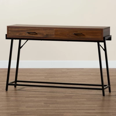 Eivor Wood And Metal 2 Drawer Console Table Walnut Brown/Black - Baxton Studio 8 Eivor Wood And Metal 2 Drawer Console Table Walnut Brown/Black - Baxton Studio - Image 8