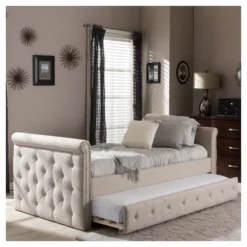 Twin Swanson Modern And Contemporary Fabric Tufted Daybed With Roll-Out Trundle Guest Bed - Baxton Studio -Urban Dwell Gear Outlet Store GUEST 73ea050e 1e52 47c4 88bc 62a5a2ba10d6