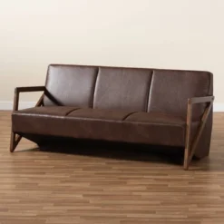 Christa Faux Leather Effect Fabric Upholstered Wood Sofa Dark Brown/Walnut Brown - Baxton Studio -Urban Dwell Gear Outlet Store GUEST 742c2af8 1e2f 45c1 81c5 9803660511c3
