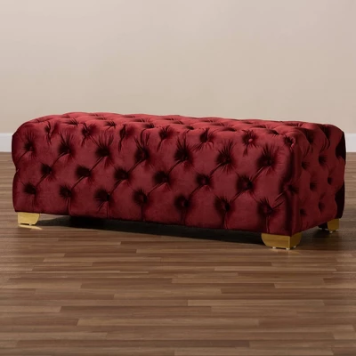 Avara Velvet Button Tufted Bench Ottoman - Baxton Studio 6 Avara Velvet Button Tufted Bench Ottoman - Baxton Studio - Image 6