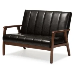 Nikko Mid-Century Modern Scandinavian Style Faux Leather Wooden 2 Seater Loveseat - Baxton Studio -Urban Dwell Gear Outlet Store GUEST 753fe990 507c 4bd0 bb64 c2f5d6a8731e