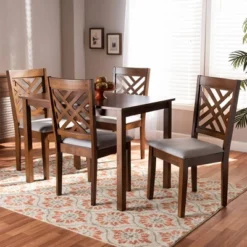 5pc Caron Fabric Upholstered Wood Dining Set Gray/Walnut - Baxton Studio -Urban Dwell Gear Outlet Store GUEST 767e9b61 52a9 4154 bf20 b232122bc7bd