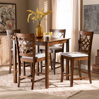 5pc Nisa Wood Pub Dining Set Walnut/Brown - Baxton Studio 6 5pc Nisa Wood Pub Dining Set Walnut/Brown - Baxton Studio - Image 6